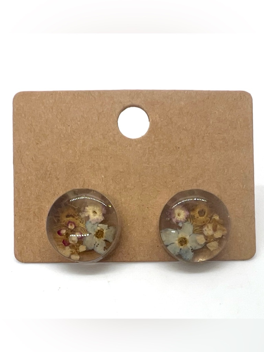 Vintage 925 Resin Dried Flower Dome Earrings